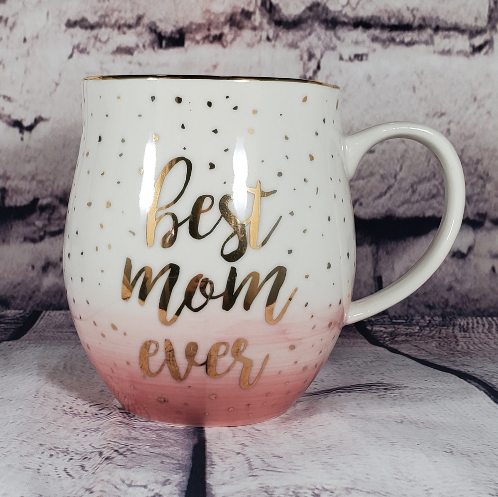 Mary Square Best Mom Ever Pink & White Ceramic Mug